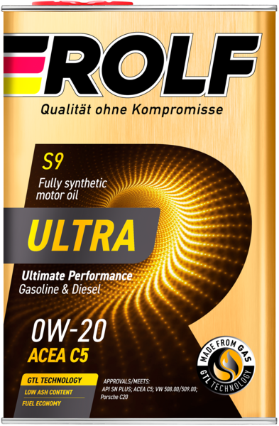 Масло моторное синтетическое Rolf Ultra SAE 0W-20 ACEA C5 API SN plus 4л (металл)