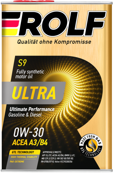 Масло моторное синтетическое Rolf Ultra SAE 0W-30 ACEA A3/B4 API SL/CF 4л (металл)