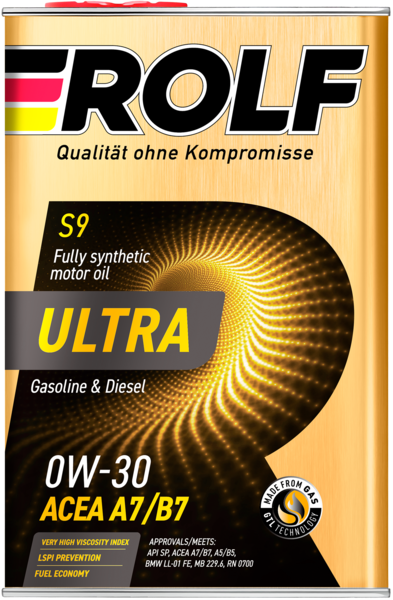 Масло моторное синтетическое Rolf Ultra SAE 0W-30 ACEA A7/B7 API SP 4л (металл)
